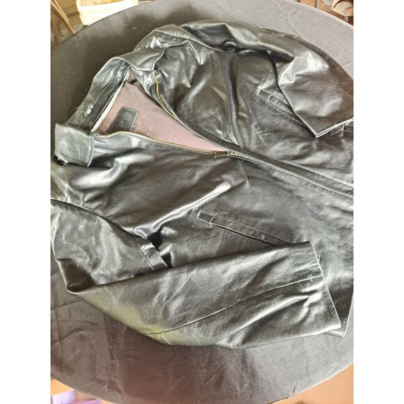 Izod Black Leather Jacket Men's Medium Black - Picture 3 of 5